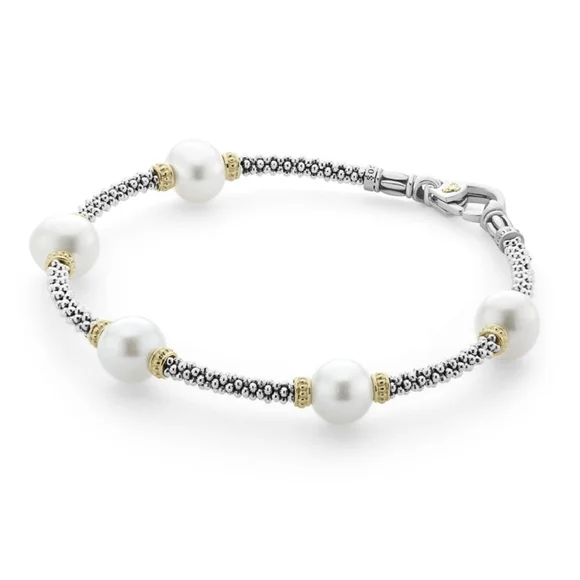Lagos Soild 18k Gold & Sterling Silver Caviar Pearl Bracelet - Picture 10 of 10